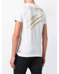 weißes bedrucktes T-Shirt mit einem Rundhalsausschnitt