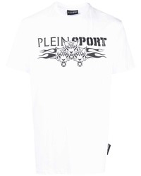 weißes bedrucktes T-Shirt mit einem Rundhalsausschnitt von Plein Sport