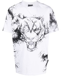 weißes bedrucktes T-Shirt mit einem Rundhalsausschnitt von Plein Sport