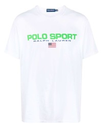 weißes bedrucktes T-Shirt mit einem Rundhalsausschnitt von Polo Ralph Lauren