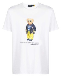 weißes bedrucktes T-Shirt mit einem Rundhalsausschnitt von Polo Ralph Lauren