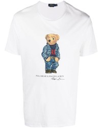 weißes bedrucktes T-Shirt mit einem Rundhalsausschnitt von Polo Ralph Lauren