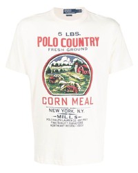 weißes bedrucktes T-Shirt mit einem Rundhalsausschnitt von Polo Ralph Lauren