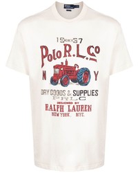 weißes bedrucktes T-Shirt mit einem Rundhalsausschnitt von Polo Ralph Lauren