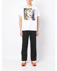 weißes bedrucktes T-Shirt mit einem Rundhalsausschnitt von Junya Watanabe MAN