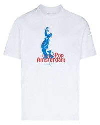 weißes bedrucktes T-Shirt mit einem Rundhalsausschnitt von Pop Trading Company