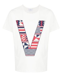 weißes bedrucktes T-Shirt mit einem Rundhalsausschnitt von Ports V