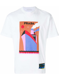 weißes bedrucktes T-Shirt mit einem Rundhalsausschnitt von Prada