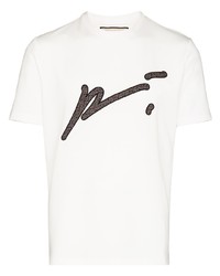 weißes bedrucktes T-Shirt mit einem Rundhalsausschnitt von Prevu