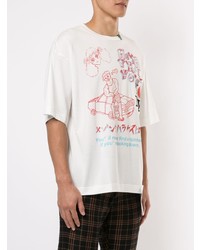 weißes bedrucktes T-Shirt mit einem Rundhalsausschnitt von Maison Mihara Yasuhiro