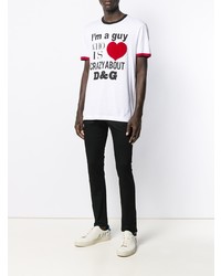 weißes bedrucktes T-Shirt mit einem Rundhalsausschnitt von Dolce & Gabbana