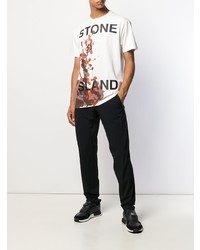 weißes bedrucktes T-Shirt mit einem Rundhalsausschnitt von Stone Island