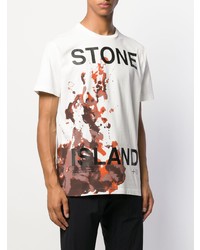 weißes bedrucktes T-Shirt mit einem Rundhalsausschnitt von Stone Island