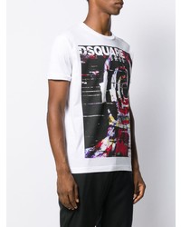 weißes bedrucktes T-Shirt mit einem Rundhalsausschnitt von DSQUARED2