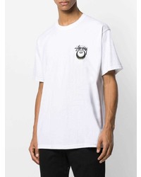 weißes bedrucktes T-Shirt mit einem Rundhalsausschnitt von Stussy