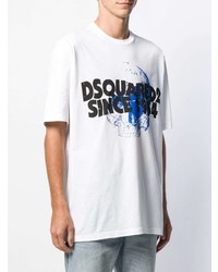 weißes bedrucktes T-Shirt mit einem Rundhalsausschnitt von DSQUARED2