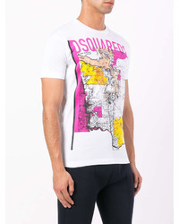 weißes bedrucktes T-Shirt mit einem Rundhalsausschnitt von DSQUARED2