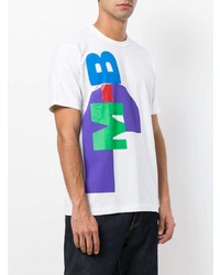 weißes bedrucktes T-Shirt mit einem Rundhalsausschnitt von Junya Watanabe