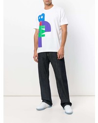 weißes bedrucktes T-Shirt mit einem Rundhalsausschnitt von Junya Watanabe