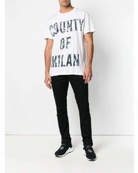 weißes bedrucktes T-Shirt mit einem Rundhalsausschnitt von Marcelo Burlon County of Milan