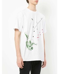 weißes bedrucktes T-Shirt mit einem Rundhalsausschnitt von Raf Simons