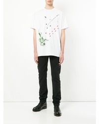 weißes bedrucktes T-Shirt mit einem Rundhalsausschnitt von Raf Simons