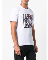 weißes bedrucktes T-Shirt mit einem Rundhalsausschnitt von Love Moschino