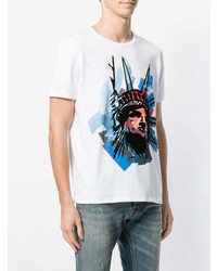 weißes bedrucktes T-Shirt mit einem Rundhalsausschnitt von Just Cavalli