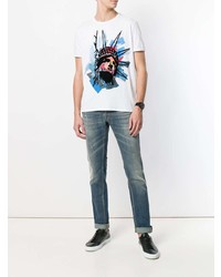 weißes bedrucktes T-Shirt mit einem Rundhalsausschnitt von Just Cavalli