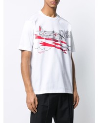 weißes bedrucktes T-Shirt mit einem Rundhalsausschnitt von Junya Watanabe MAN