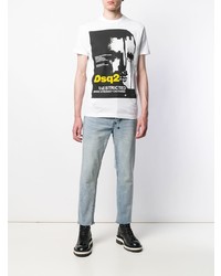 weißes bedrucktes T-Shirt mit einem Rundhalsausschnitt von DSQUARED2