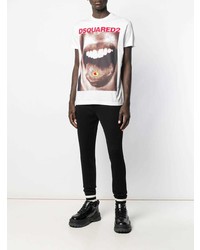 weißes bedrucktes T-Shirt mit einem Rundhalsausschnitt von DSQUARED2