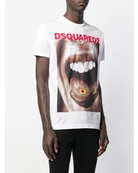 weißes bedrucktes T-Shirt mit einem Rundhalsausschnitt von DSQUARED2