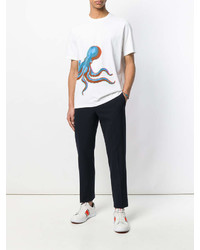 weißes bedrucktes T-Shirt mit einem Rundhalsausschnitt von Paul Smith