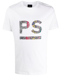 weißes bedrucktes T-Shirt mit einem Rundhalsausschnitt von PS Paul Smith