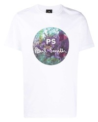 weißes bedrucktes T-Shirt mit einem Rundhalsausschnitt von PS Paul Smith