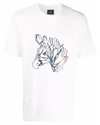 weißes bedrucktes T-Shirt mit einem Rundhalsausschnitt von PS Paul Smith