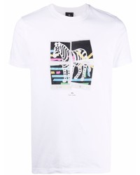 weißes bedrucktes T-Shirt mit einem Rundhalsausschnitt von PS Paul Smith