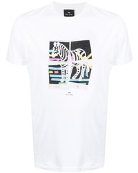 weißes bedrucktes T-Shirt mit einem Rundhalsausschnitt von PS Paul Smith