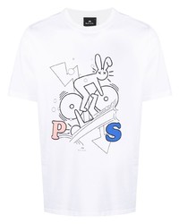 weißes bedrucktes T-Shirt mit einem Rundhalsausschnitt von PS Paul Smith