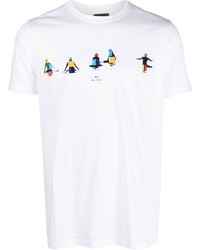 weißes bedrucktes T-Shirt mit einem Rundhalsausschnitt von PS Paul Smith