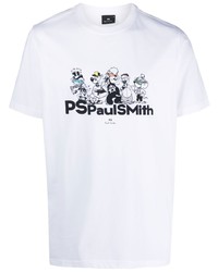 weißes bedrucktes T-Shirt mit einem Rundhalsausschnitt von PS Paul Smith