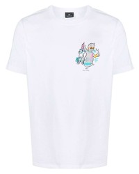 weißes bedrucktes T-Shirt mit einem Rundhalsausschnitt von PS Paul Smith