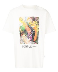 weißes bedrucktes T-Shirt mit einem Rundhalsausschnitt von purple brand