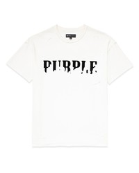 weißes bedrucktes T-Shirt mit einem Rundhalsausschnitt von purple brand