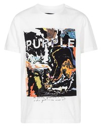 weißes bedrucktes T-Shirt mit einem Rundhalsausschnitt von purple brand