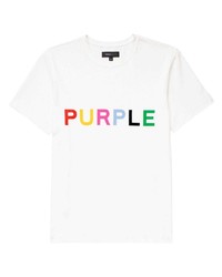weißes bedrucktes T-Shirt mit einem Rundhalsausschnitt von purple brand