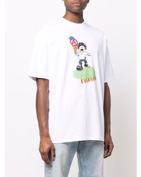 weißes bedrucktes T-Shirt mit einem Rundhalsausschnitt von PAS DE ME