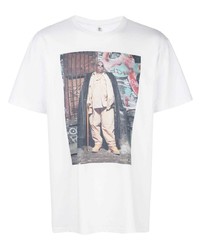weißes bedrucktes T-Shirt mit einem Rundhalsausschnitt von R13