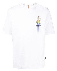 weißes bedrucktes T-Shirt mit einem Rundhalsausschnitt von Raeburn